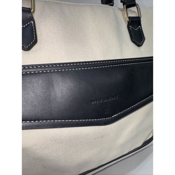 Missnine Laptop Tote Bag Canvas for Women 15.6 Computer Briefcase Black & Cream - Picture 2 of 16